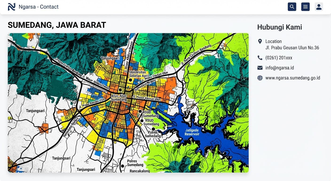 Map showing the Ngarsa Digital office location in Jatinangor, Sumedang